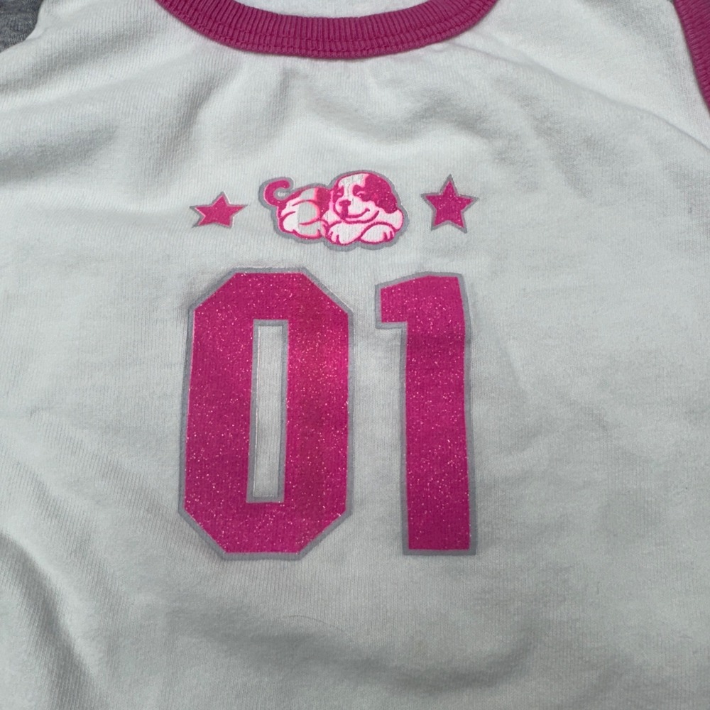 Little Big Dogs Girls White Pink Glitter 01 Puppy Tank Top Ringer Tee Size 6 6X - Picture 4 of 7